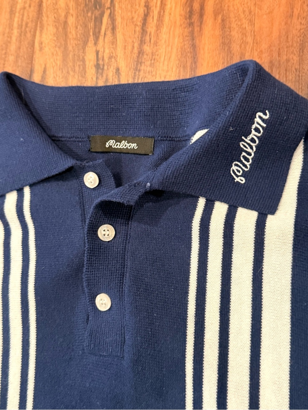 Malbon Golf ‘Hunter’ Knit Polo Navy/ White Striped Men’s Size L Rare
